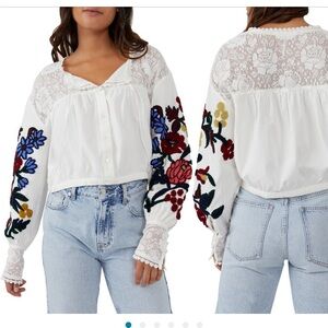 NWT Free People Meadows Embroidered Crop Blouse